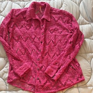Free People Pink Lace Blouse